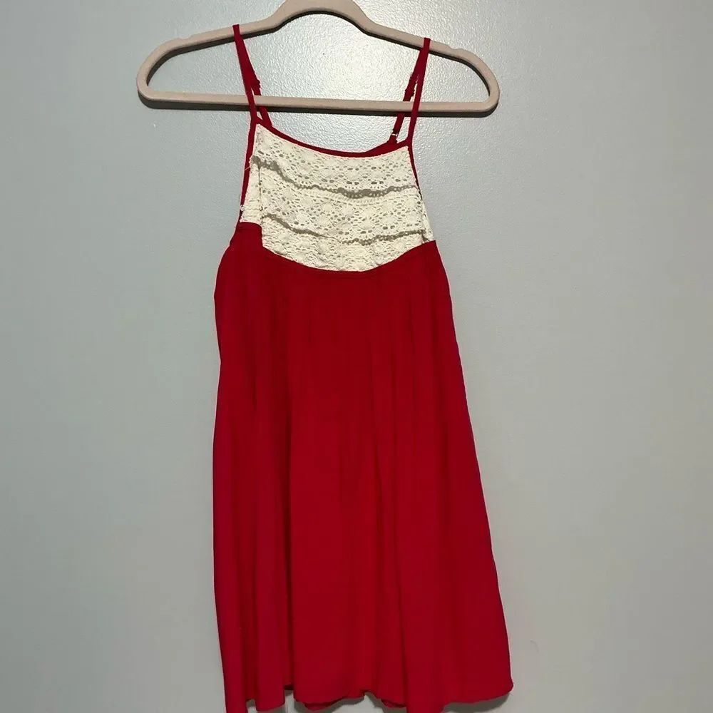 Altard State red adjustable strap dress with a lace overlay bodice size XS